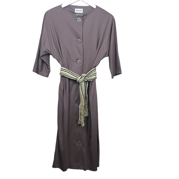 Vintage Missy H Button Up Dress Woven Belt Women Sz 10 - Picture 1 of 8